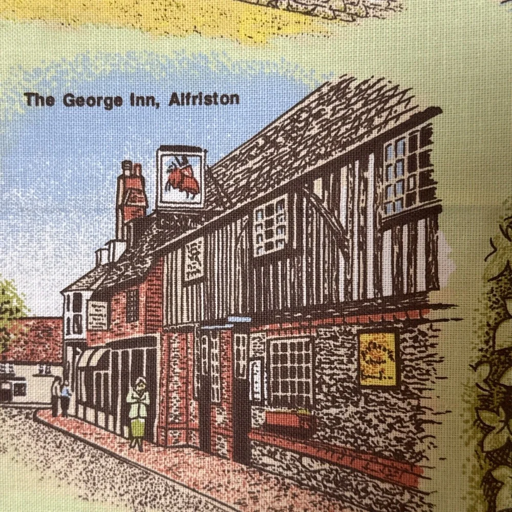 Vintage Alfriston England Souvenir Tea Towel 100% Cotton 30